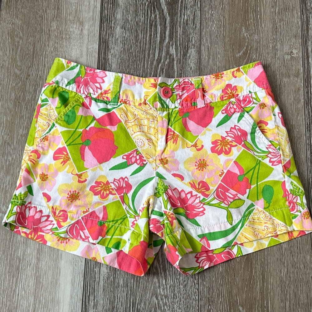 So Cute Lilly Pulitzer Floral Shorts Sz 0 Pinks Yellows Greens Tropical